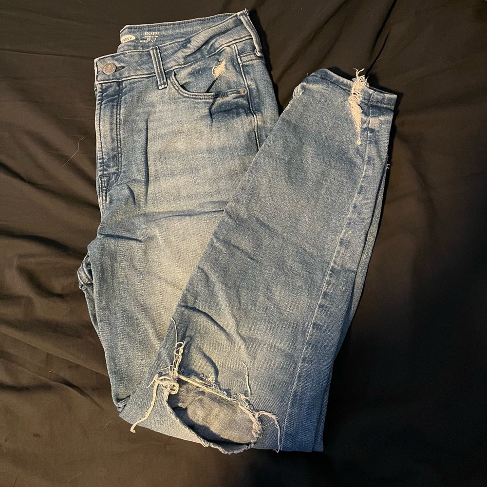 Blue ripped skinny jeans, Been worn a good amount, Tag is starting to rub off
